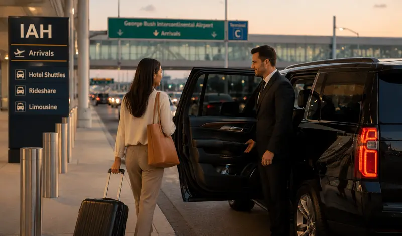 Luxury airport transportation between Houston airports and hotels with a professional chauffeur and premium SUV service.